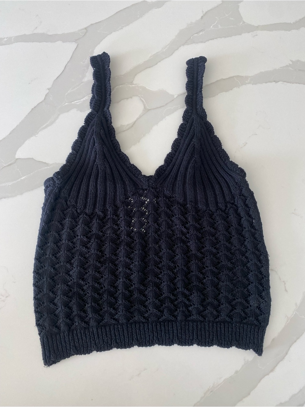 H&M black festival fairy boho Knit Crochet Cami Camisole Top Stretch Size S